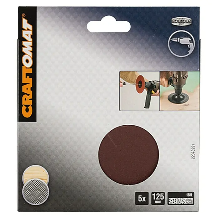 Craftomat Schleifpapier - Durchmesser: 125 mm, Körnung: 180, Passend für: Schleifteller 125 mm - Vorderansicht