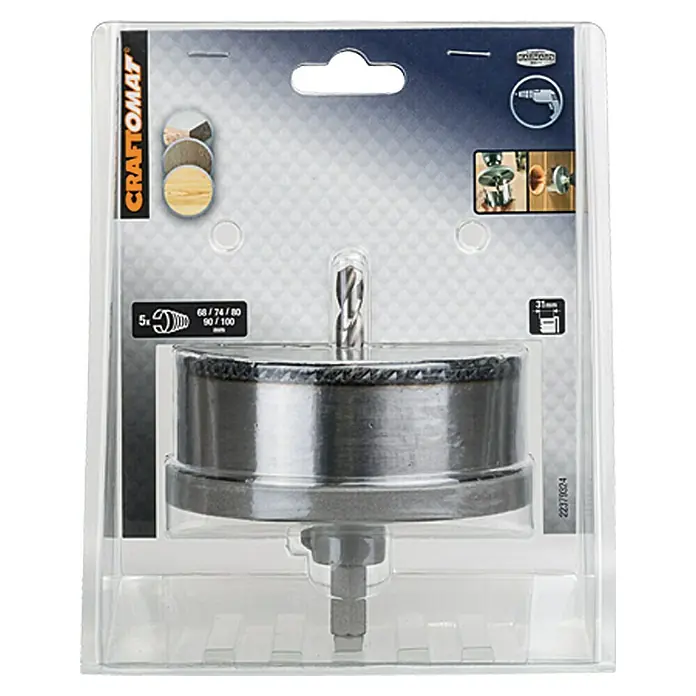 Craftomat Set kruna za izradu rupa - 68 mm - 100 mm, Čelik, Dubina reza: maks. 31 mm - Pogled sprijeda