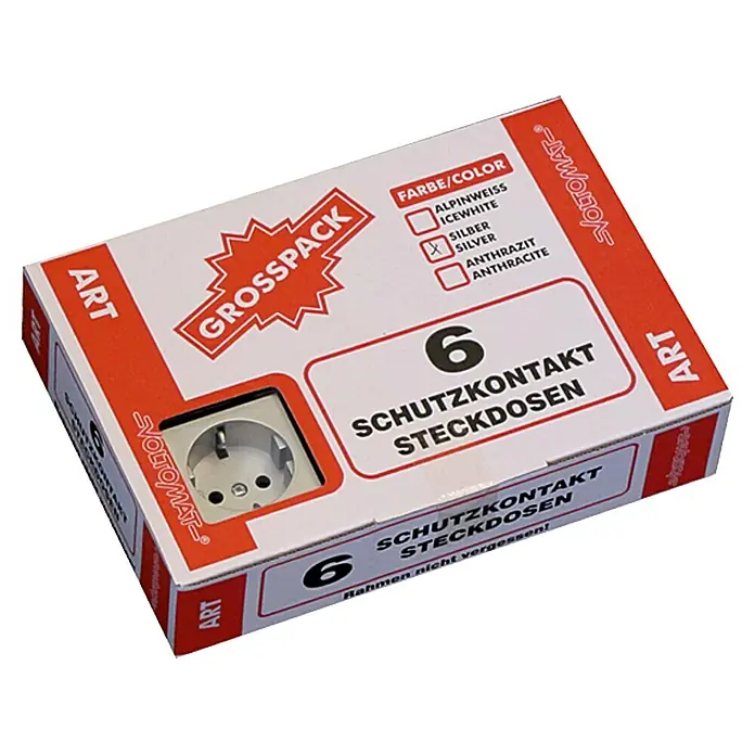 Voltomat ART Steckdose - Silber, 6 Stk., Kunststoff, Unterputz