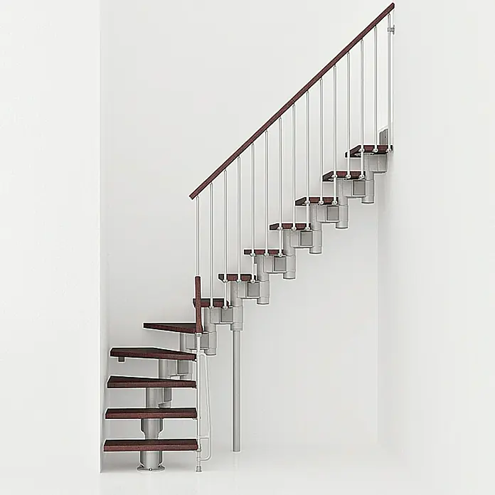 Fontanot Arké Mittelholmtreppe Kompact 74 - Breite: 74 cm, Grau Metallic, 1/4-gewendelt, Farbe Stufen: Buche Dunkel, Geschosshöhe: 191 cm - 303 cm - Vorderansicht