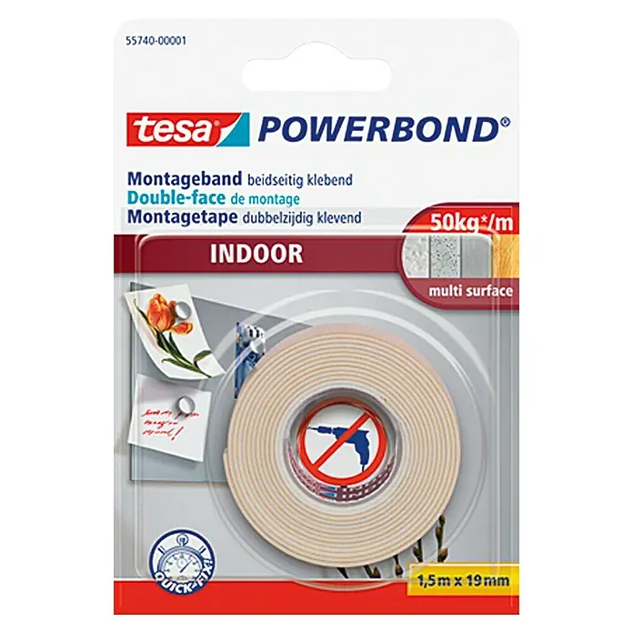 Tesa Powerbond Montageband Indoor - 1,5 m x 19 mm - Vorderansicht