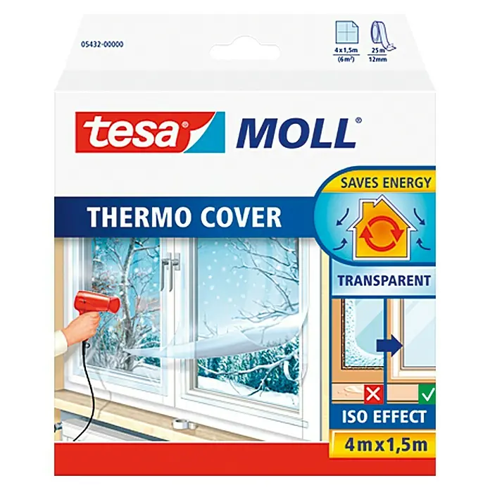 Tesa MOLL Fensterisolierfolie Thermo Cover - 4 x 1,5 m, Farblos, Transparent - Vorderansicht