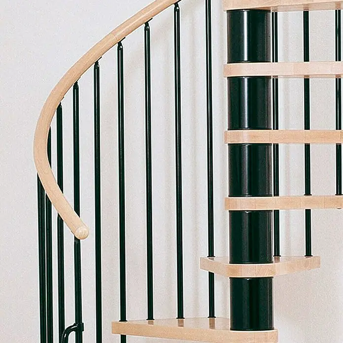 Fontanot Arké Spindeltreppe Klan - Durchmesser: 120 cm, Schwarz, Farbe Stufen: Buche Hell, Geschosshöhe: 253 cm - 306 cm - Detailaufnahme