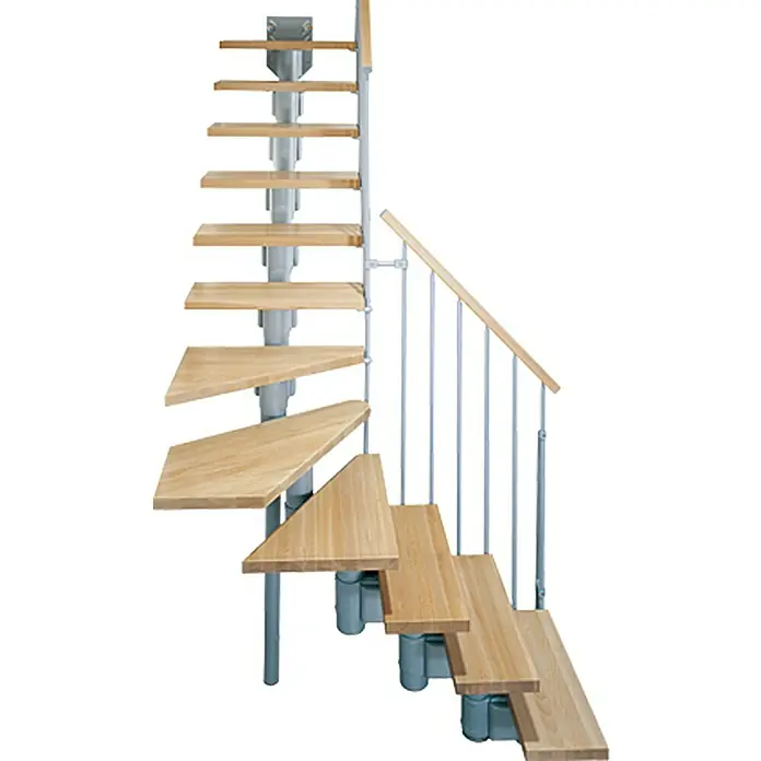 Fontanot Arké Mittelholmtreppe Kompact 89 - Breite: 89 cm, Grau Metallic, 1/4-gewendelt, Farbe Stufen: Buche Hell, Geschosshöhe: 191 cm - 303 cm - Linke Seitenansicht