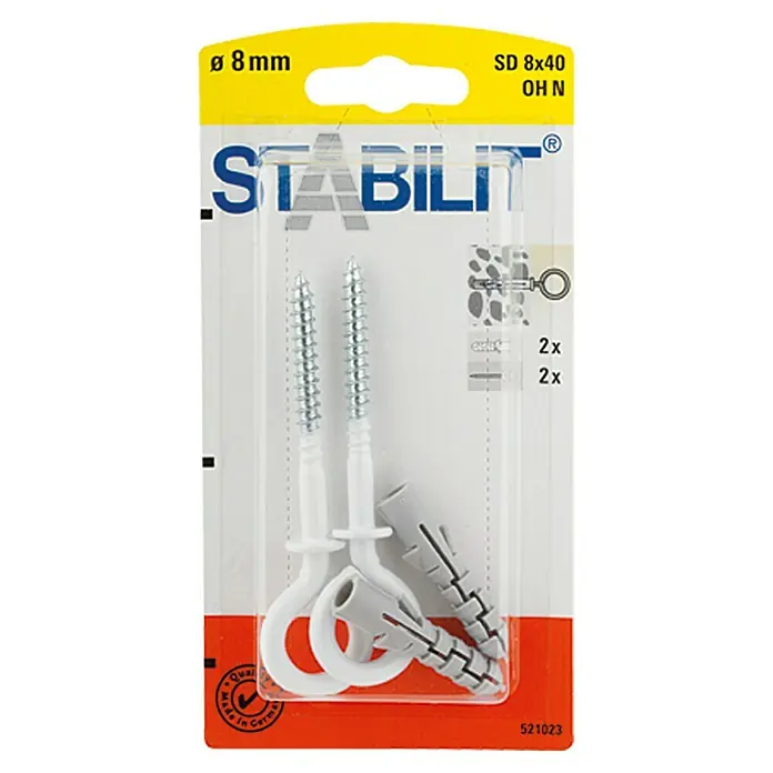 Stabilit Set tipla s vijkom s vijkom s okom - Promjer tiple: 8 mm, Duljina tiple: 40 mm, Prikladno za: Puni građevinski materijali i cigla, 2 kom - Pogled sprijeda
