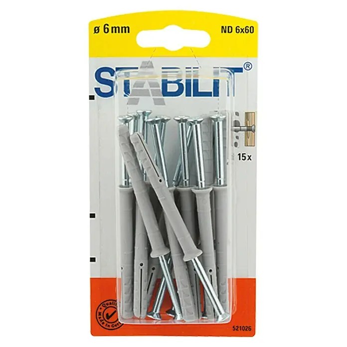 Stabilit Udarna tipla ND - Promjer tiple: 6 mm, Duljina tiple: 60 mm, Prikladno za: Puni građevinski materijali i cigla, 15 kom - Pogled sprijeda