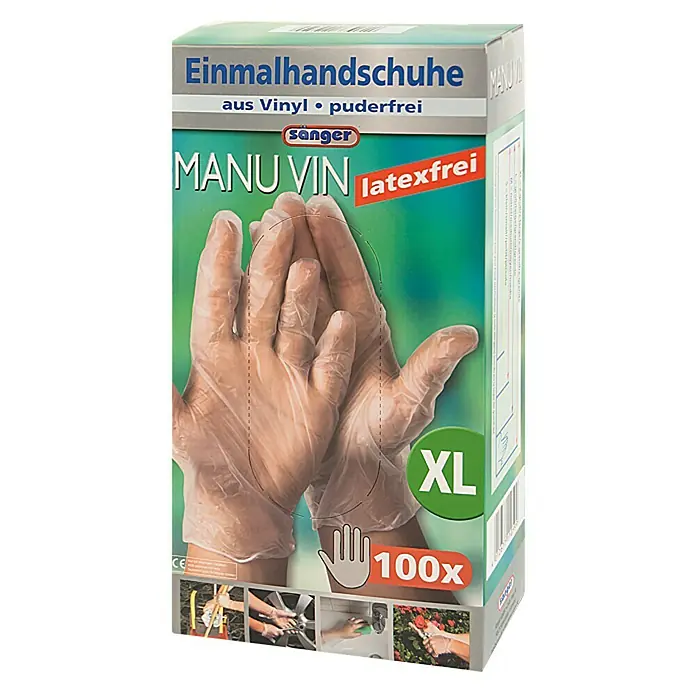 Sänger Einmalhandschuhe Manu Vin - Größe: XL, 100 Stk., Vinyl, Latexfrei - Vorderansicht