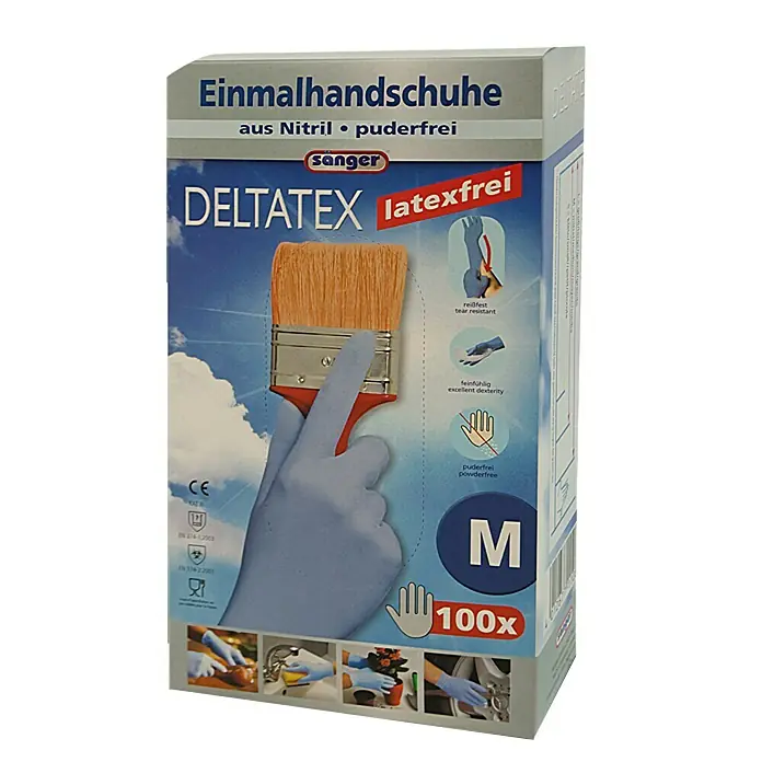 Sänger Einmalhandschuhe Deltatex - Größe: M, 100 Stk., Nitril, Latexfrei - Vorderansicht