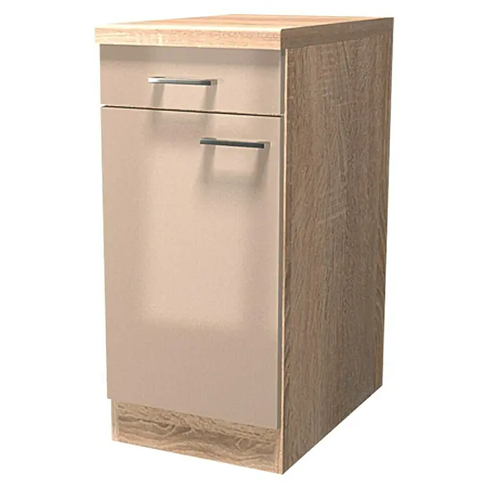 Flex-Well Palma Unterschrank - 57 x 40 x 86 cm, Dekor Front: Kaschmir Glanz, Dekor Korpus: Sonoma Eiche (außen)
