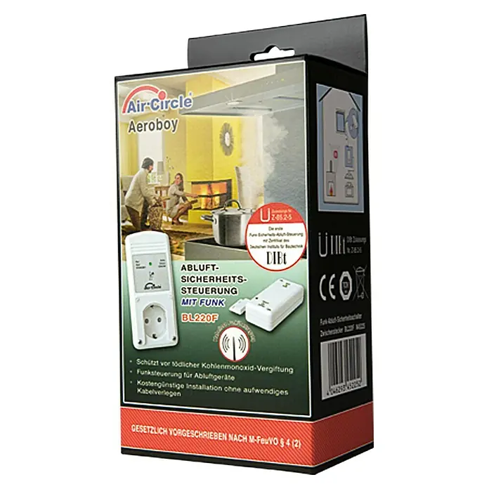 Air-Circle Aeroboy Abluft-Sicherheitsschalter BL220F - Schuko-Zwischenstecker, Mit Funksteuerung