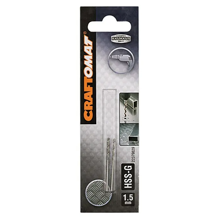 Craftomat Svrdlo za metal HSS-G - Promjer: 1,5 mm, Duljina: 40 mm - Pogled sprijeda