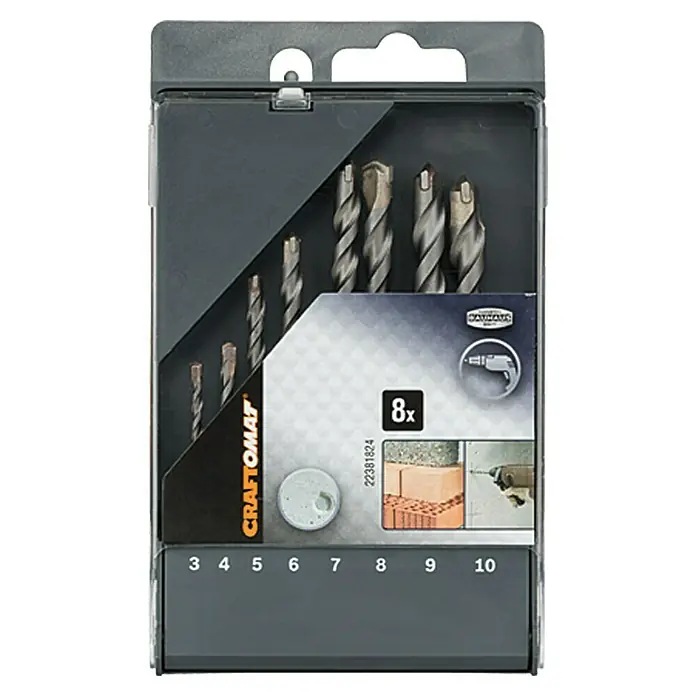 Craftomat Set svrdla za beton - 8 -dij., 3 mm - 10 mm - Pogled sprijeda