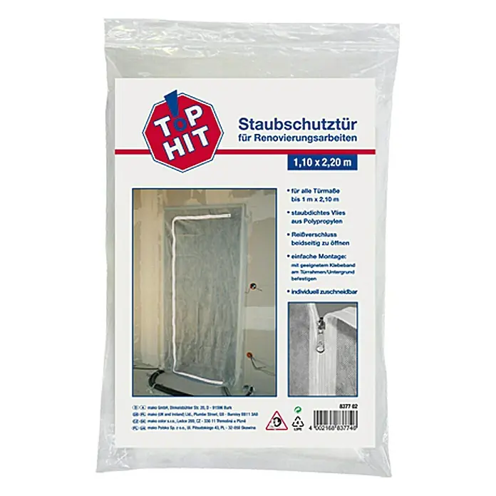 Staubschutztür - 1,1 x 2,2 m, Polypropylen-Vlies, Staubdicht - Vorderansicht
