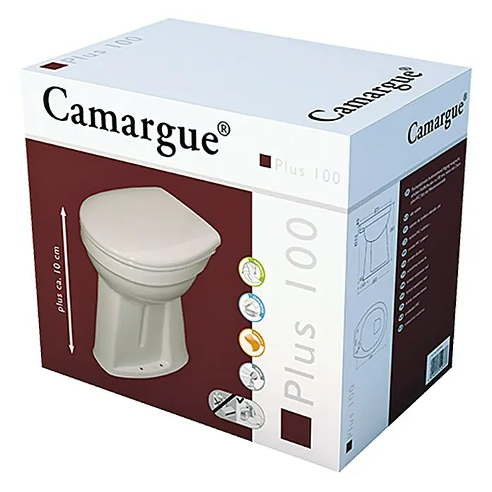 Camargue Set stajaća WC školjka s daskom Plus 100 - S rubom za pranje, Bez posebne glazure, Oblik ispiranja: Plosnato, WC odvod: Okomito, Bijele boje
