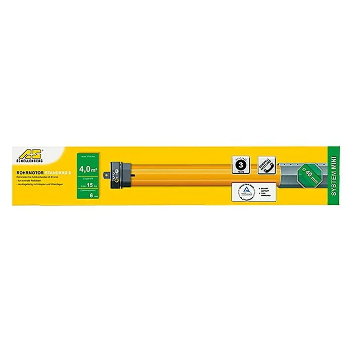 Schellenberg Rohrmotor Mini Standard 6 - Max. Rollladenfläche: 4 m² bei Kunststoffrollläden, Einbaulänge: 500 mm, Zugkraft: 15 kg