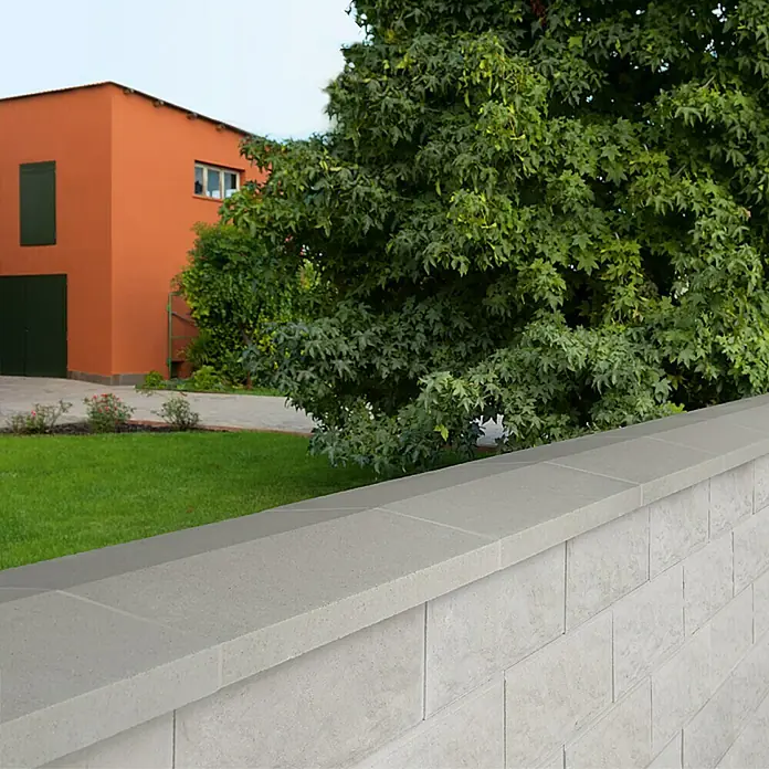 Mauerabdeckplatte Satteldach - Naturgrau, 50 x 25 cm, Beton