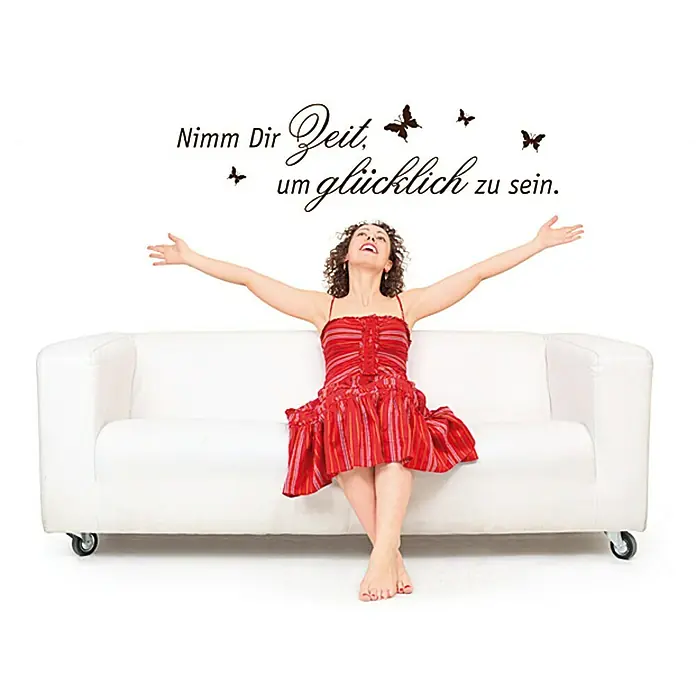 Wandtattoo - Nimm dir Zeit um glücklich …, Braun, 100 x 28 cm - Vorderansicht