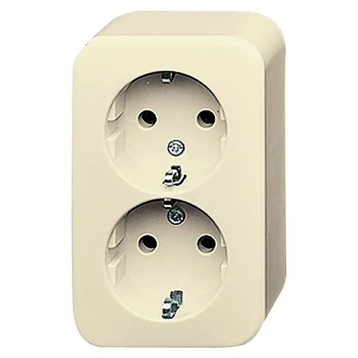 Busch-Jaeger Duro 2000 AP Steckdose - 2-fach, Elektroweiß, Aufputz, Kunststoff, 16 A - Vorderansicht