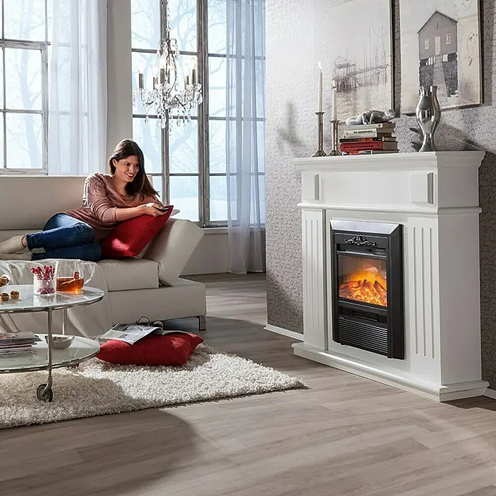 Elektrischer Kamin - Weiß/Schwarz, 2.000 W, L x B x H: 26 x 109 x 100 cm