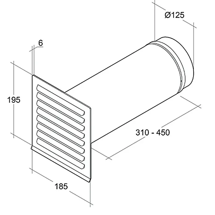 Air-Circle Teleskop-Mauerkasten - Durchmesser: 125 mm, Verstellbar: 31 - 45 cm, Metall - Linke Seitenansicht