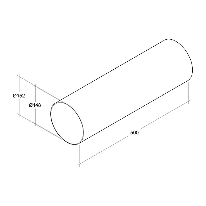 Air-Circle Ventilacijska cijev - Ø x D: 150 mm x 0,5 m, Maksimalni protok zraka: 600 m³/h - Pogled s lijeve strane