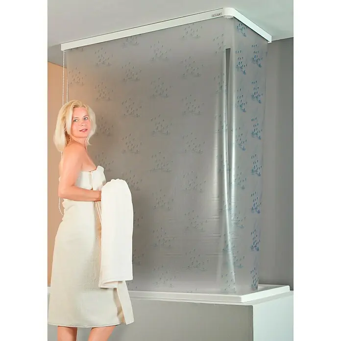 Eco-Dur Eck-Duschrollo - 62 x 137 x 240 cm, Tropfen, Blau - Stimmungsaufnahme