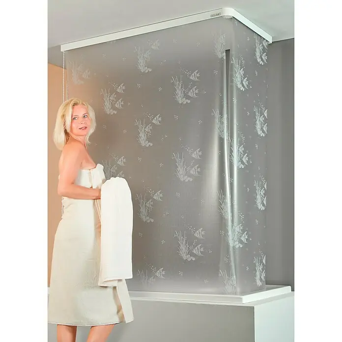 Eco-Dur Eck-Duschrollo - 62 x 137 x 240 cm, Fische, Weiß - Stimmungsaufnahme