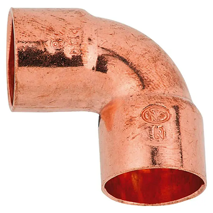 Kupfer-Winkel 5090 II - Durchmesser: 18 mm, 90 °, Beidseitige Muffe - Vorderansicht