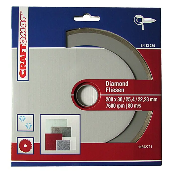 Craftomat Diamant-Trennscheibe - Fliesen, Durchmesser Scheibe: 200 mm - Vorderansicht