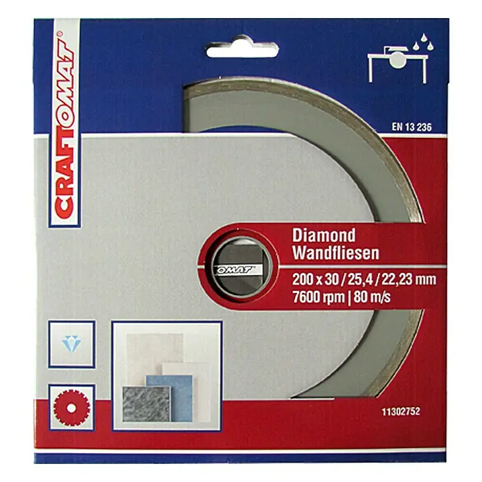 Craftomat Diamant-Trennscheibe - Wandfliesen, Durchmesser Scheibe: 200 mm - Vorderansicht