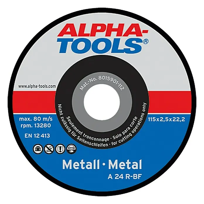 Alpha Tools Trennscheibe A 24R-BF - Geeignet für: Metall, Durchmesser Scheibe: 115 mm, Stärke Scheibe: 2,5 mm, 10 Stk. - Vorderansicht