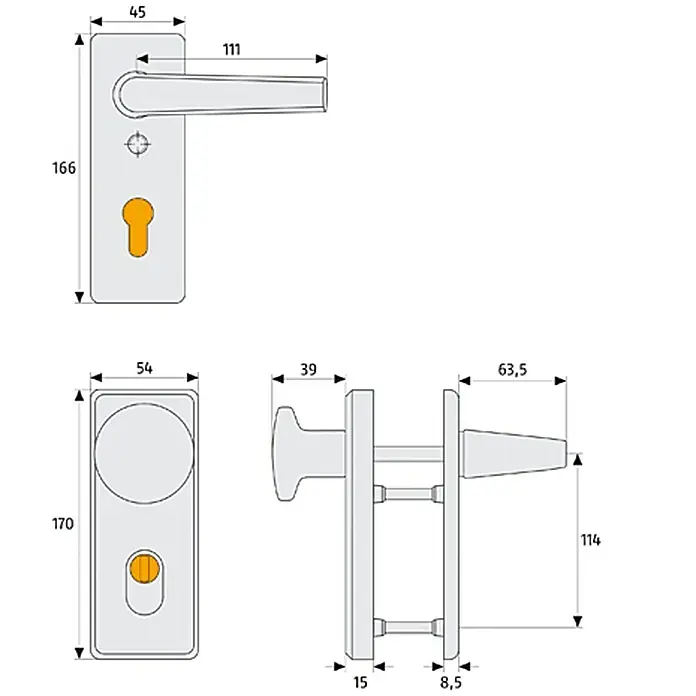 Abus Schutzbeschlag KKZS 700 - Wohnungsabschlusstür, Neusilber, Türstärke: 37 mm - 47 mm, Knopf außen, Drücker innen - Vorderansicht