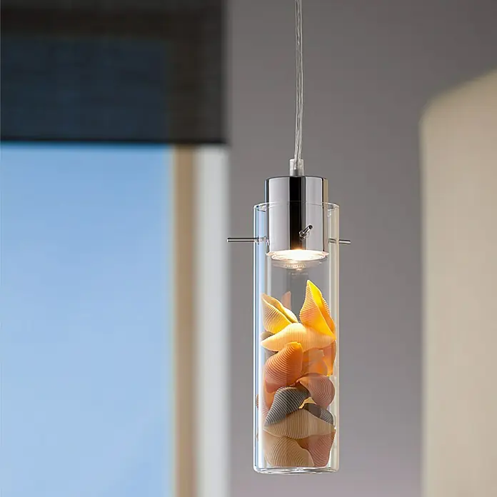 Tween Light Lámpara colgante redonda Buta - 132 W, Ø x Al: 10 x 155 cm, Transparente, Cromo, GU10