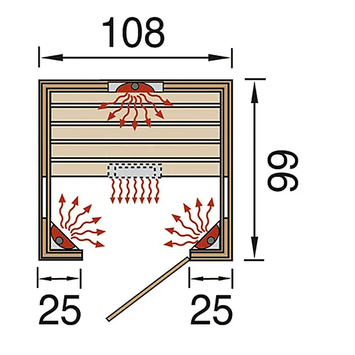 Weka Infrarotkabine Tanilla 1 - 99 x 108 x 190 cm, 1.700 W, 4 Keramikstrahler - Ansicht von oben
