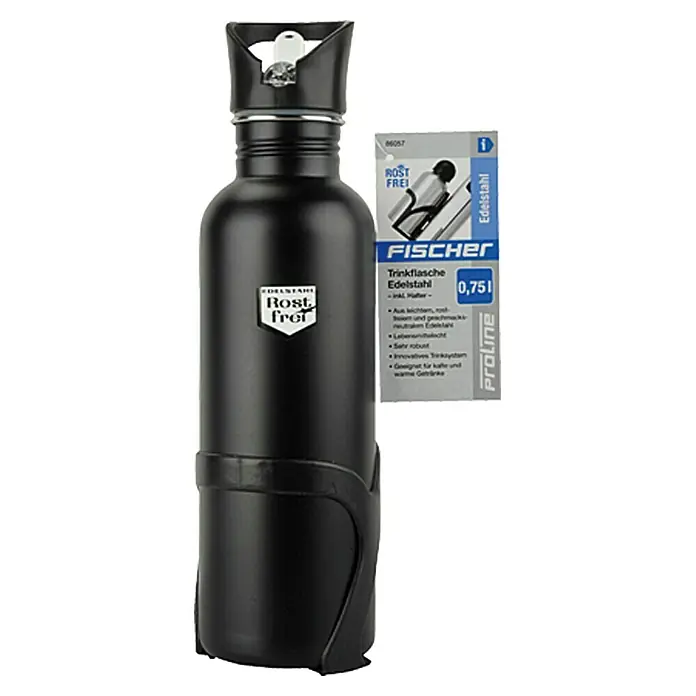 Fischer Trinkflasche - Edelstahl, 0,75 l, Innovatives Trinksystem mit Strohhalmprinzip - Vorderansicht