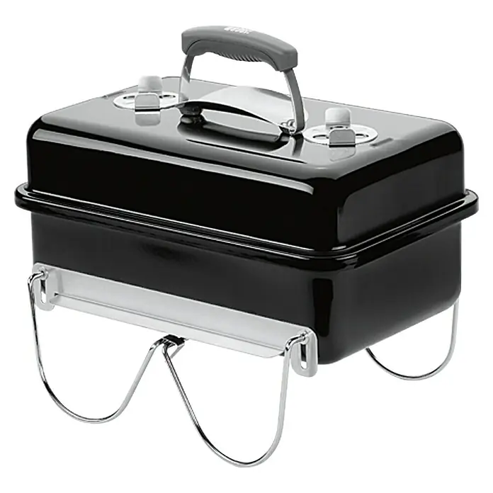 Weber Go-Anywhere Roštilj na drveni ugljen - Crne boje, Dimenzija rešetke za pečenje: 42 x 26 cm - Pogled sprijeda