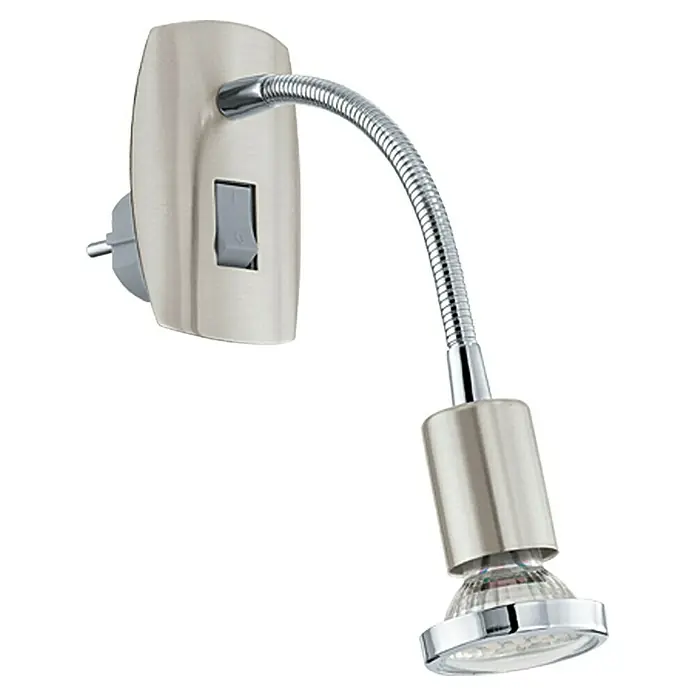 Eglo Mini 4 Steckdosenspot - 1-flammig, 3 W, Nickel matt, Chrom, Warmweiß - Vorderansicht