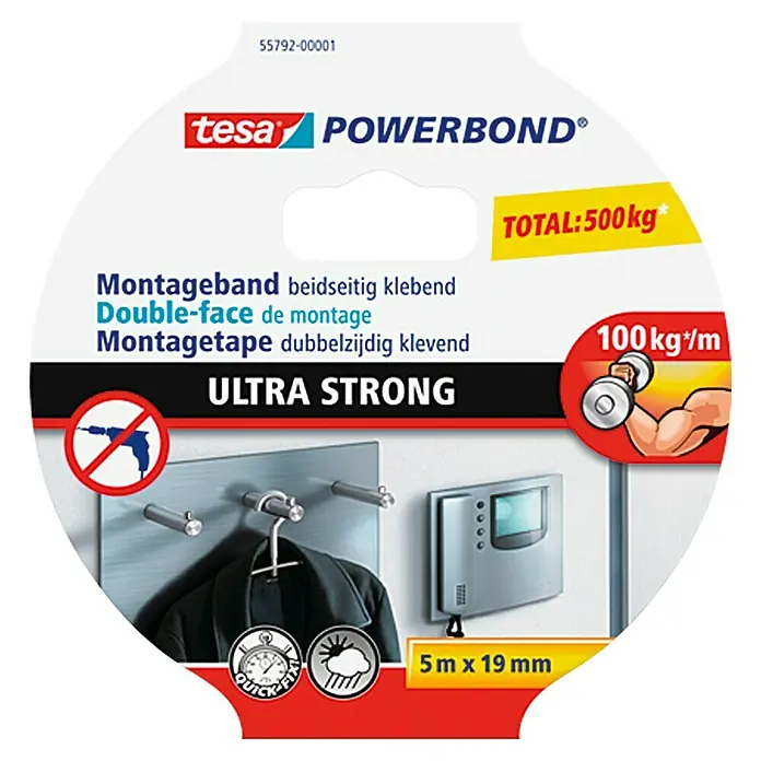 Tesa Powerbond Montageband Ultra Strong - 5 m x 19 mm - Vorderansicht