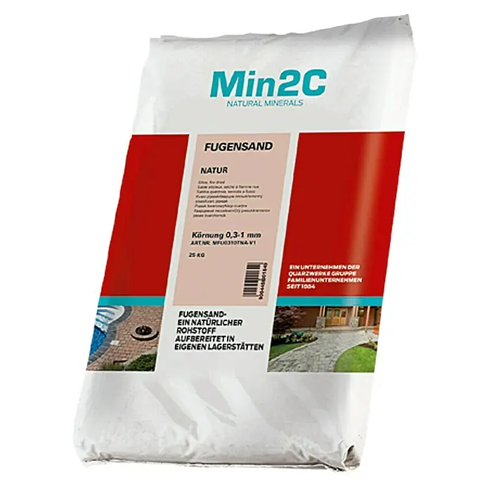 Min2C Pijesak za fuge - Natur, 25 kg, Granulacija: 0,3 mm - 1 mm - Pogled sprijeda