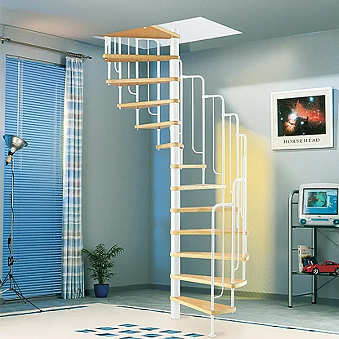 Dolle Spindeltreppe Wien - Durchmesser: 138 mm, Weiß, Farbe Stufen: Buche Natur, Geschosshöhe: 229 cm - 291 cm