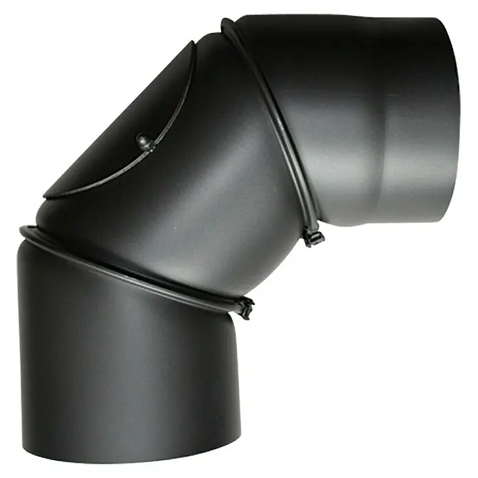Bertrams Ofenrohrbogen - Durchmesser: 130 mm, 0 ° - 90 °, Senotherm lackiert, Schwarz, Mit Reinigungsöffnung