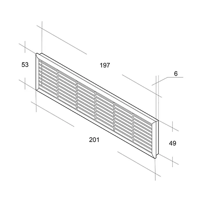Air-Circle Rešetka za protok zraka u unutarnjem prostoru - 20,2 x 5,3 cm, Bijele boje - Pogled s lijeve strane