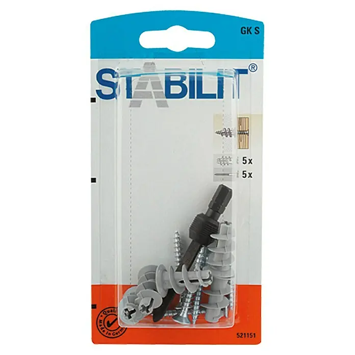 Stabilit Set gips-kartonskih tipli - 5 kom, Duljina tiple: 22 mm, Prikladno za: Pločasti građevinski materijali i šupljine, Plastika, S vijcima/kukama - Pogled sprijeda