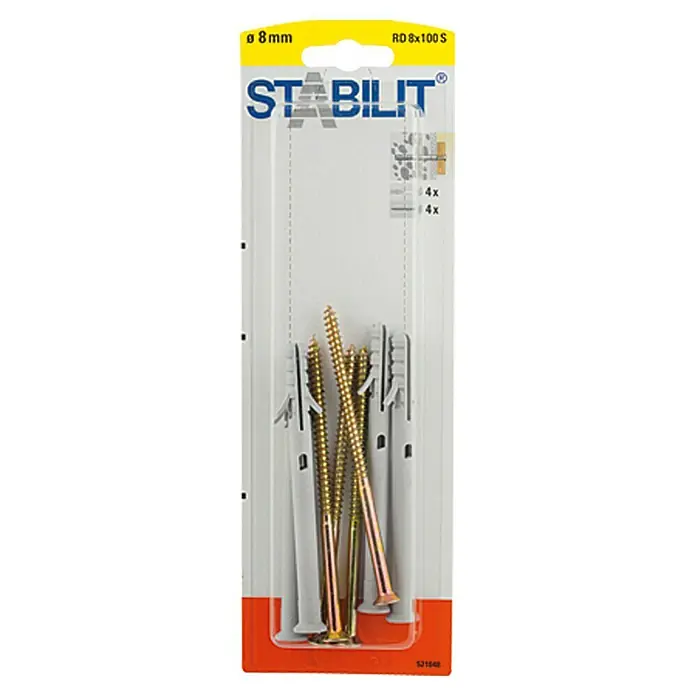 Stabilit Set vijaka i tipli - Promjer tiple: 8 mm, Duljina tiple: 100 mm, Plastika, 4 kom - Pogled sprijeda