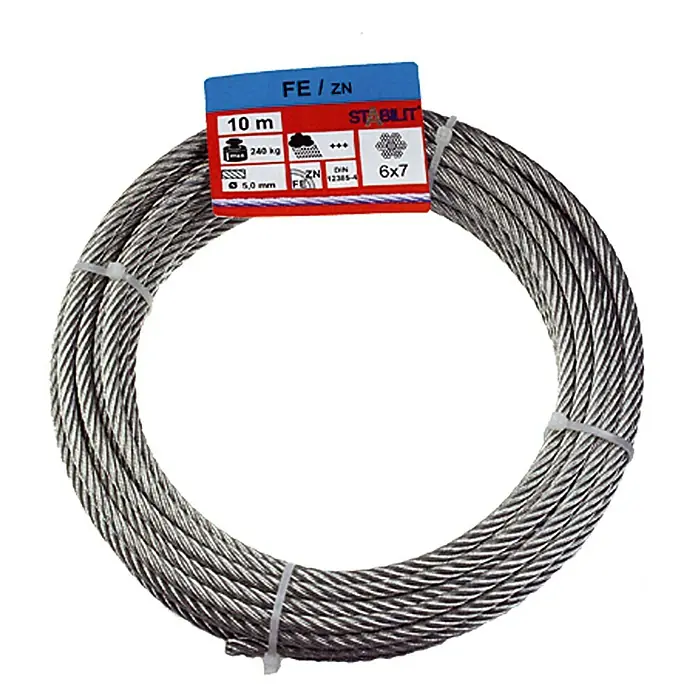 Stabilit Drahtseil - Ø x L: 5 mm x 10 m, Belastbarkeit: 240 kg, Stahl - Vorderansicht