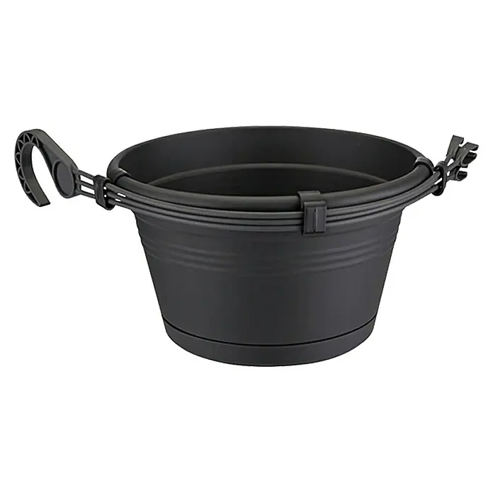 Elho Green Basics Viseća tegla za cvijeće - Vanjska dimenzija (ø x V): 28 x 18 cm, Plastika, Crne boje - Pogled sprijeda