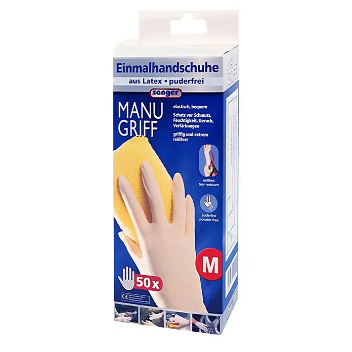 Sänger Einmalhandschuhe Manu Griff - Größe: M, 50 Stk., Latex - Vorderansicht