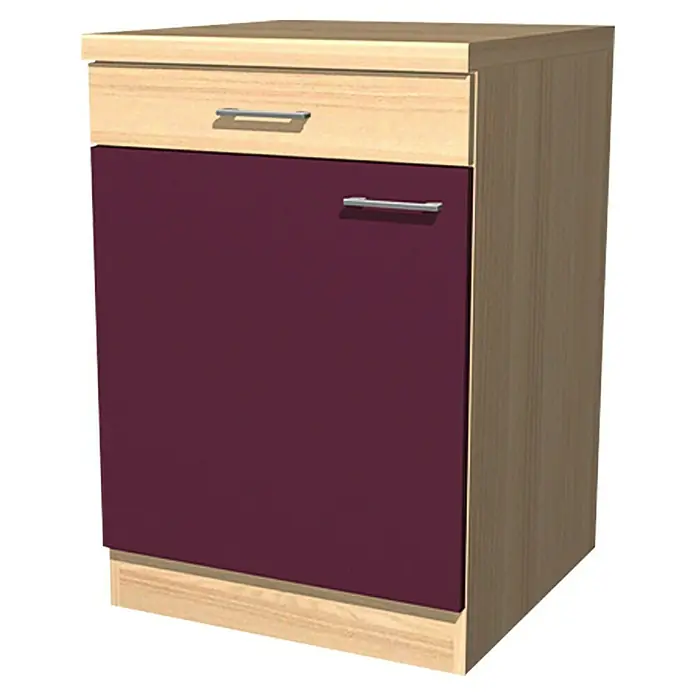 Flex-Well Sofia Unterschrank - 57 x 60 x 85 cm, Dekor Front: Akazie/Aubergine