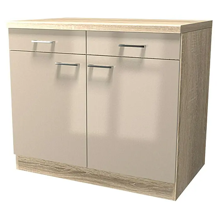 Flex-Well Palma Unterschrank - 57 x 100 x 86 cm, Dekor Front: Kaschmir Glanz, Dekor Korpus: Sonoma Eiche (außen)