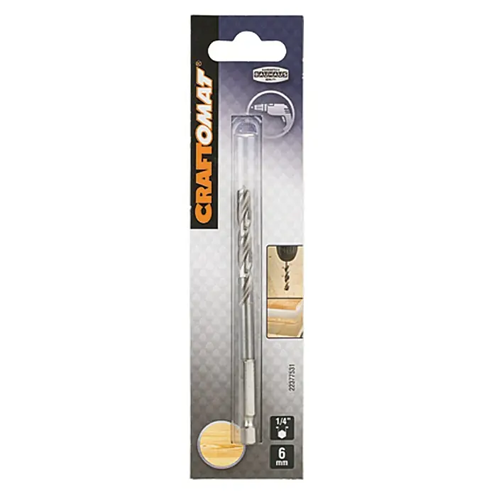 Craftomat Svrdlo za drvo - Promjer: 6 mm, ¼″ Hex - Pogled sprijeda